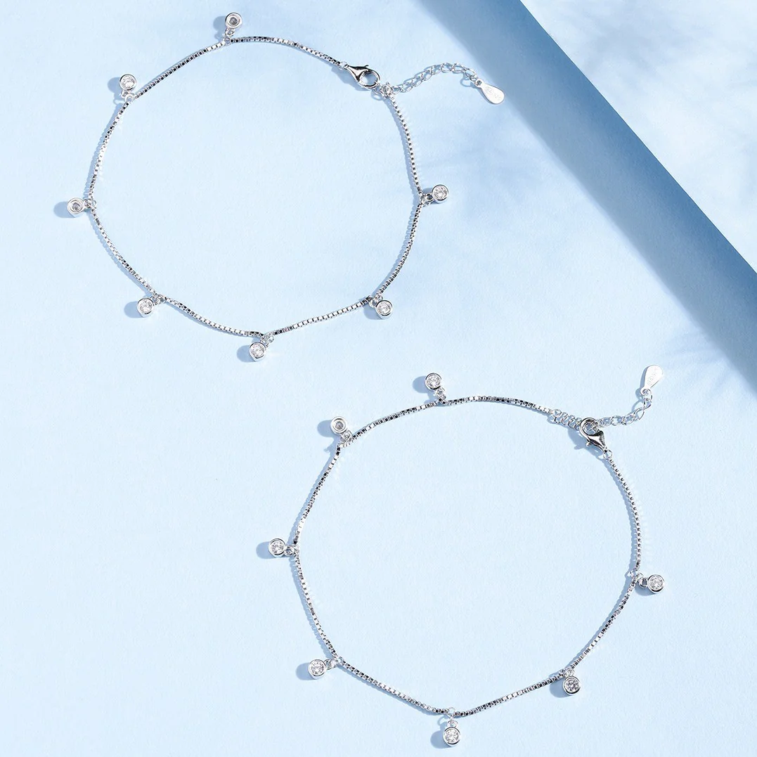 Pretty Delicate Drops 925 Silver Anklets - Image 4