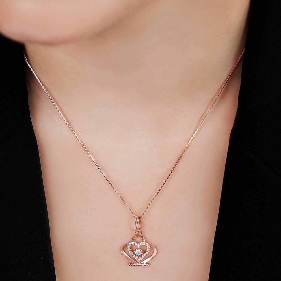 Royal Rose Gold-Plated 925 Sterling Silver Crown Pendant - Image 3