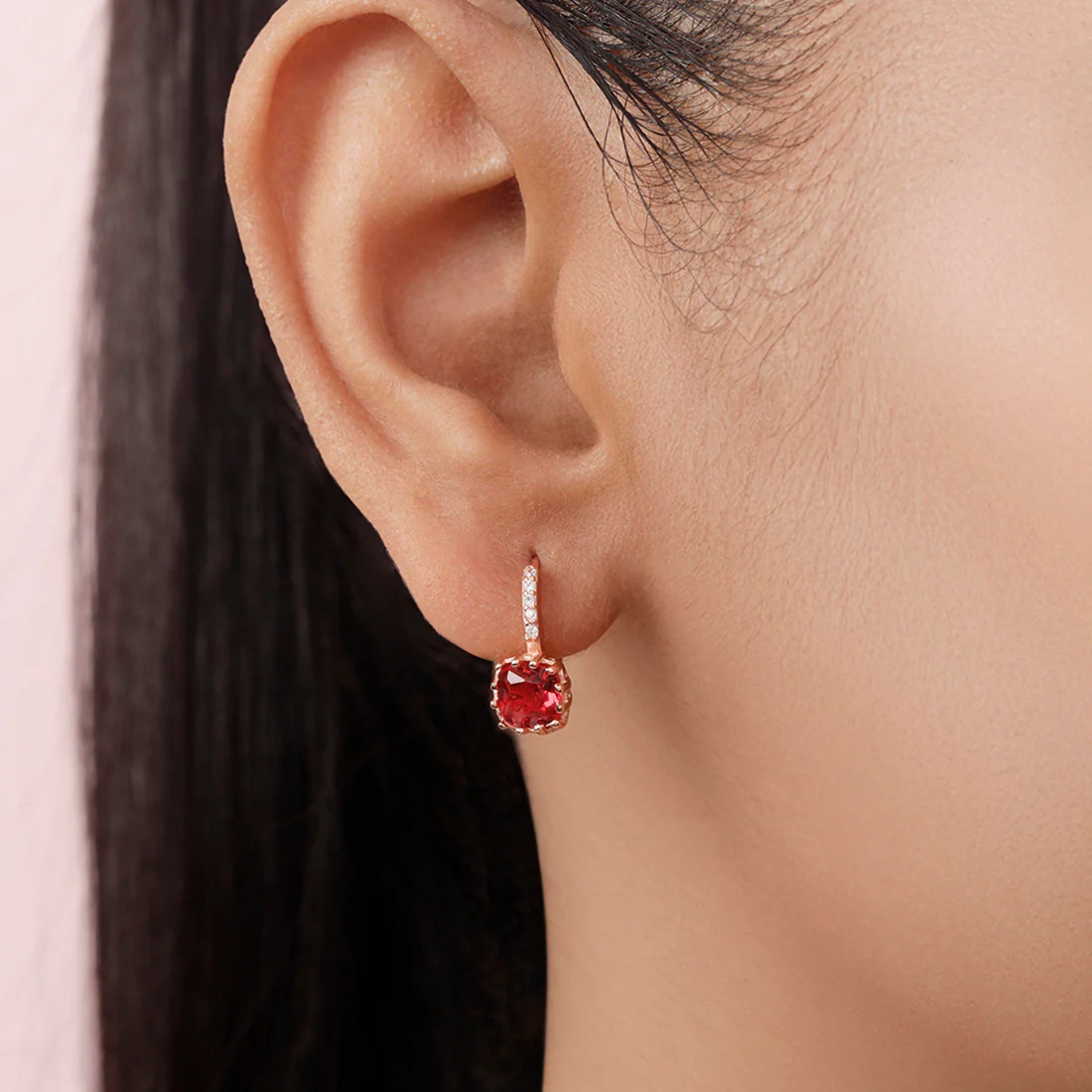 Ruby Halo Rose Gold Plated 925 Sterling Silver Earrings - Image 3