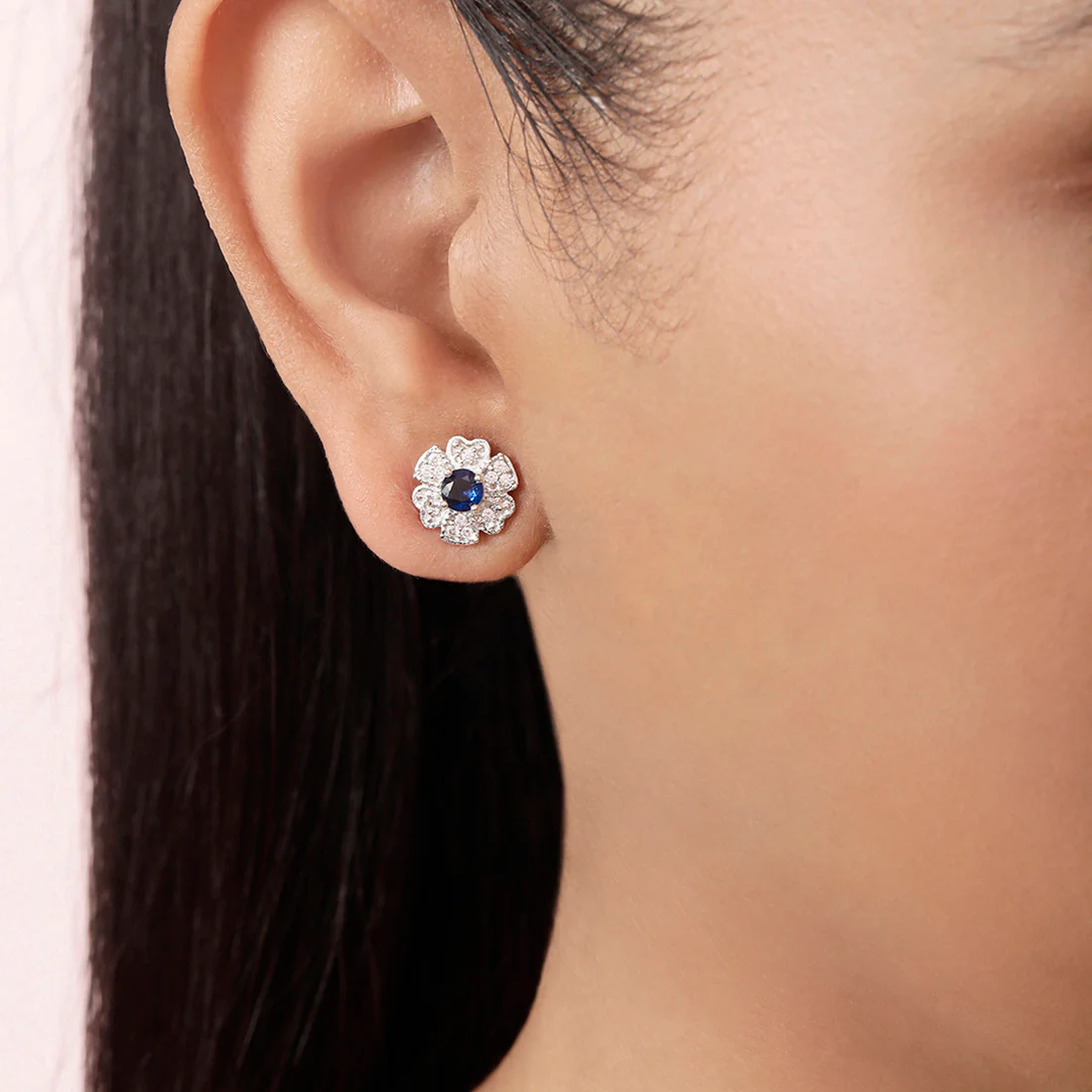 Sapphire Symphony Rhodium Plated 925 Sterling Silver Stud Earrings - Image 3