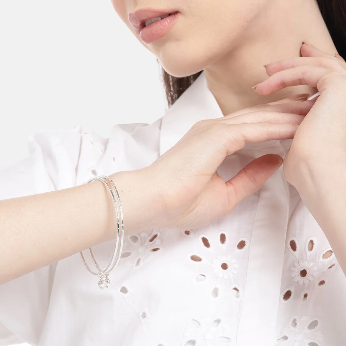 Sculpted Affection Rhodium-Plated 925 Sterling Silver Bangle - Image 3