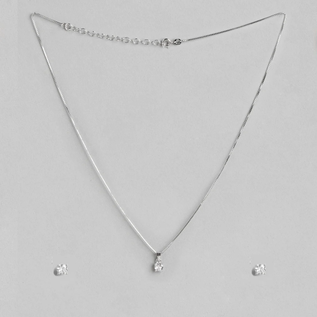 Minimal Solitaire Rhodium Plated 925 Sterling Silver Jewellery Set - Image 3