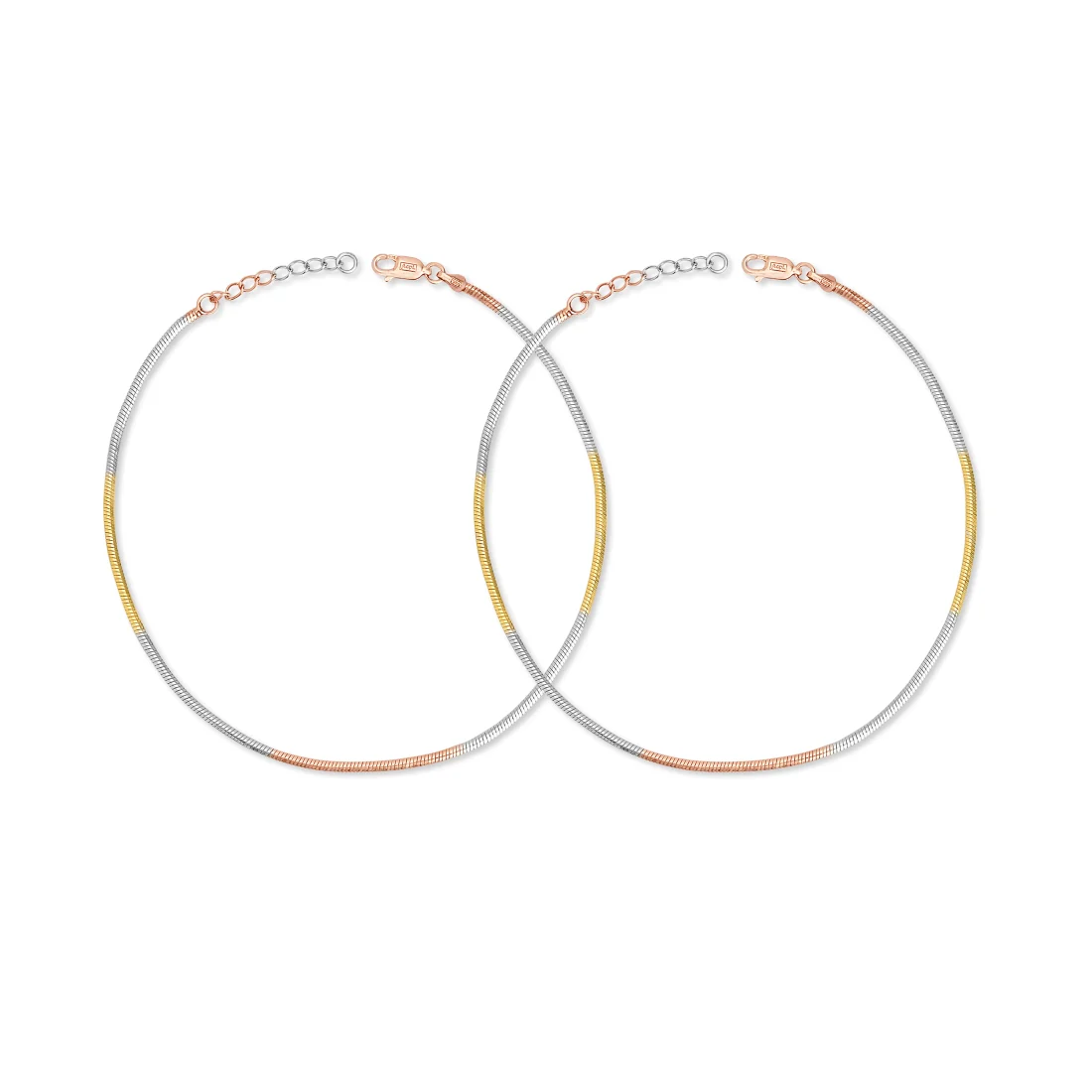 Serpentine Harmony Triple Tone Plated 925 Sterling Silver Anklet - Image 3