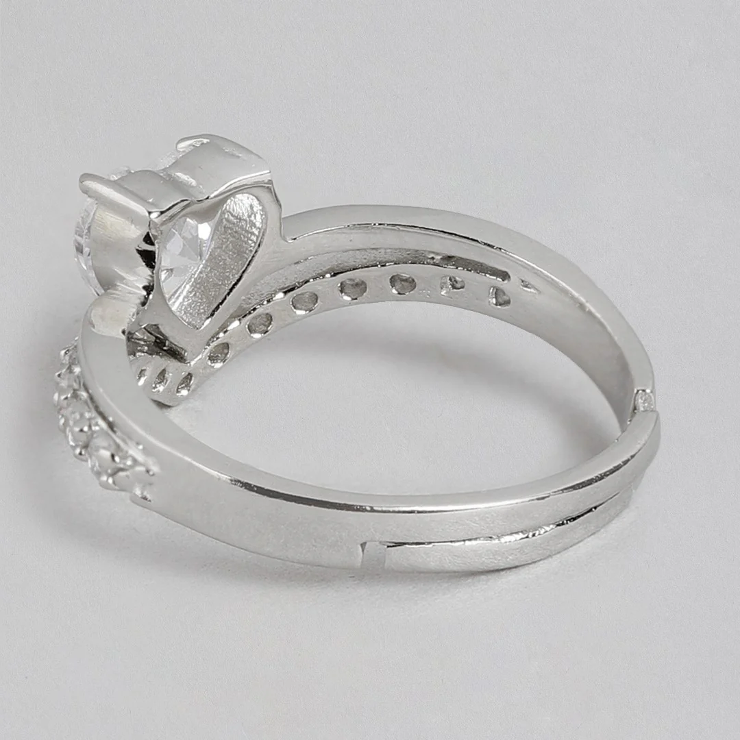 Shimmering Love Rhodium-Plated Heart CZ 925 Sterling Silver Ring (Adjustable) - Image 7