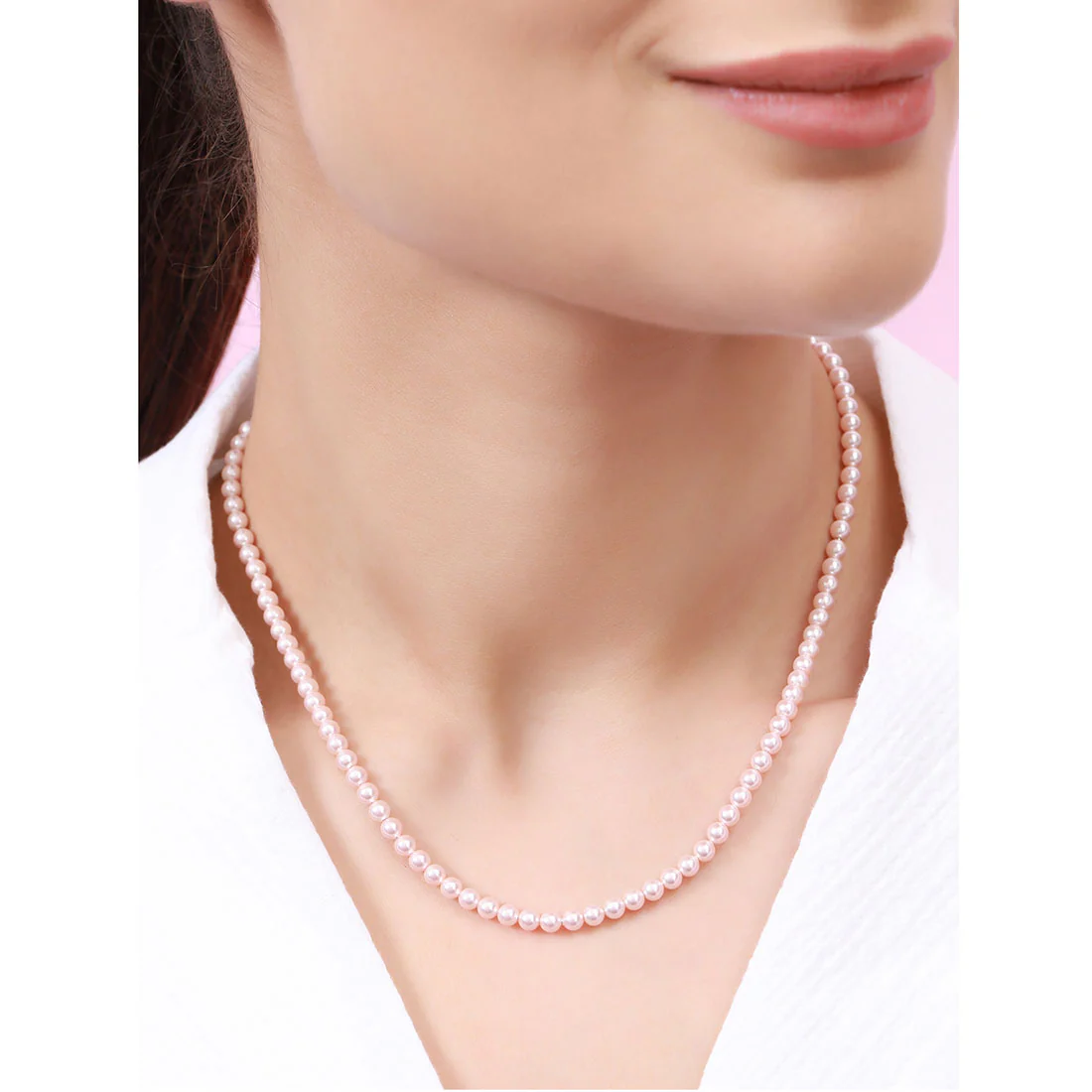 Shimmering Rhodium-Plated 925 Sterling Silver Pearl Necklace - Image 3