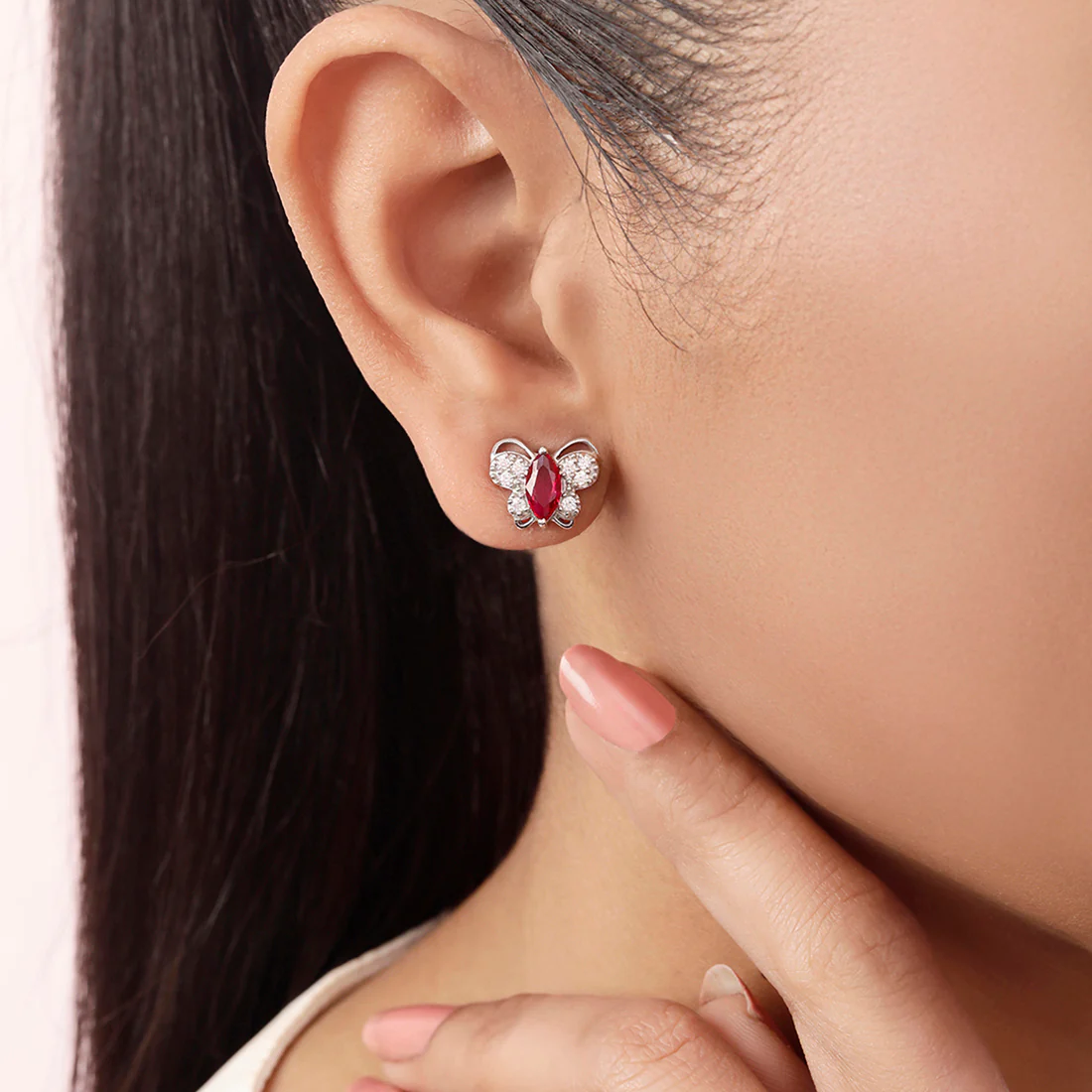 Shimmering Rhodium Plated 925 Sterling Silver Stud Earrings - Image 3