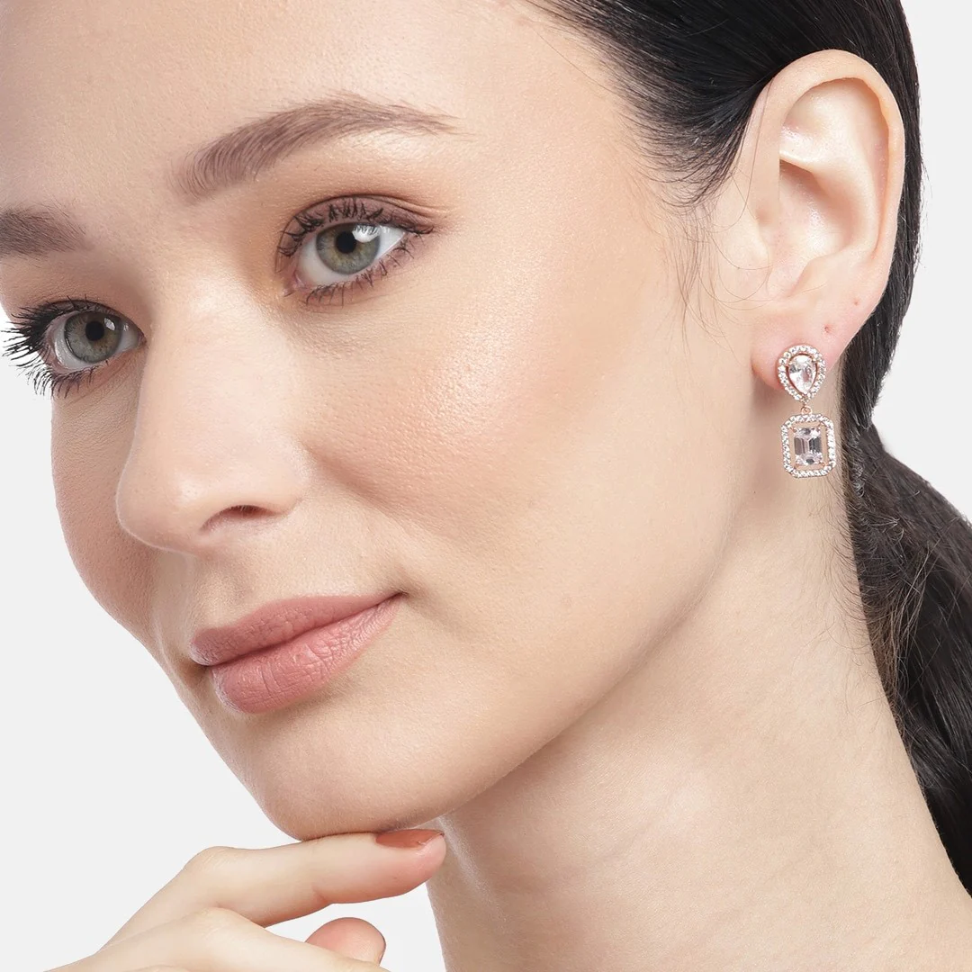 Shimmering Stardust CZ Rhodium-Plated 925 Sterling Silver Earrings - Image 2