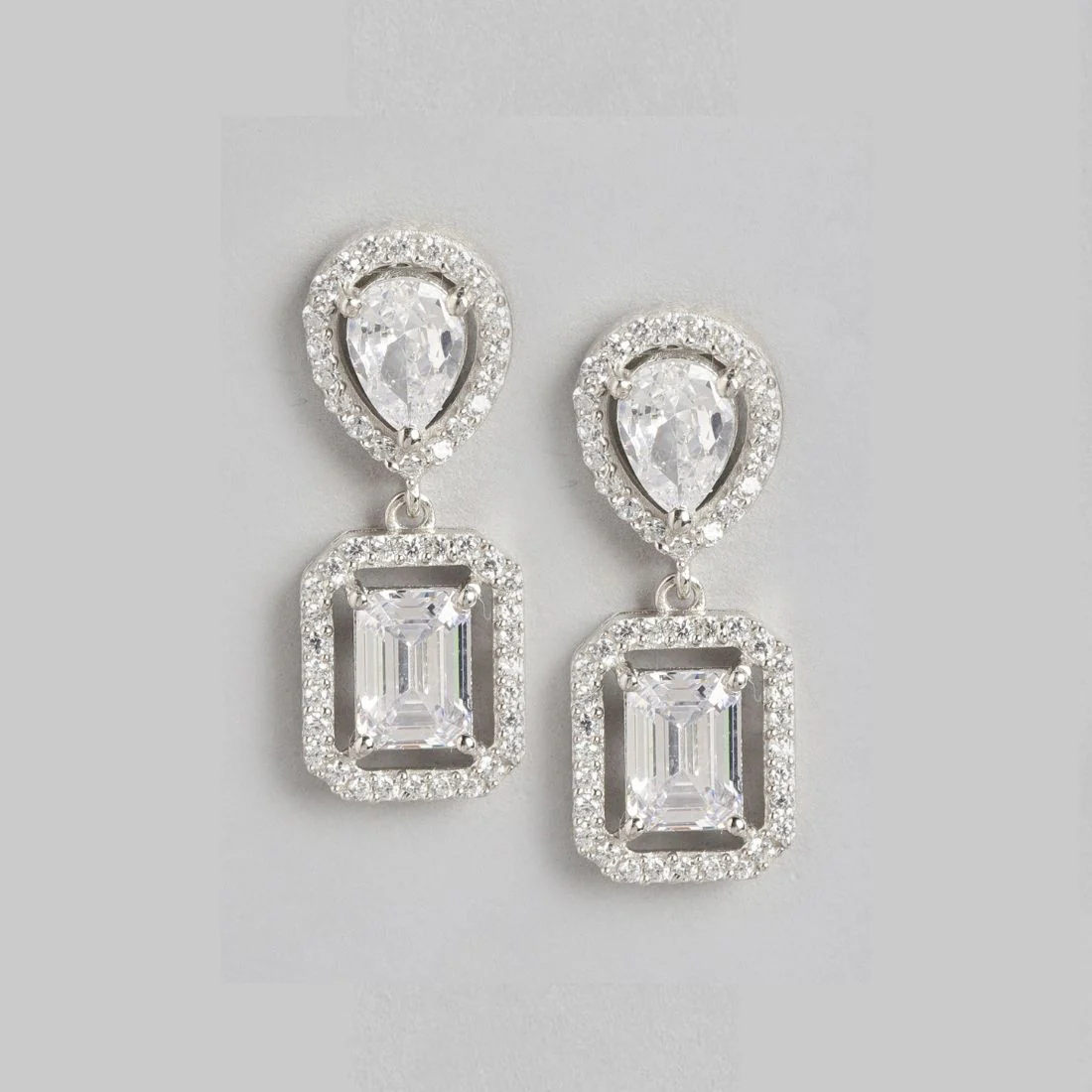 Shimmering Stardust CZ Rhodium-Plated 925 Sterling Silver Earrings - Image 3
