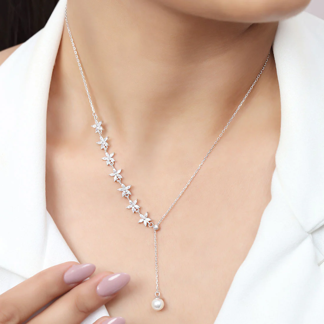 Shimmering Stars Rhodium Plated 925 Sterling Silver Necklace - Image 3