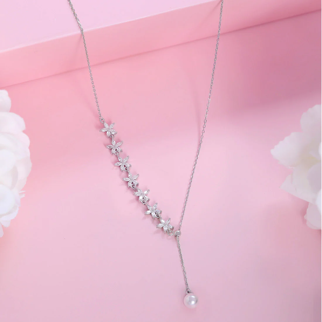 Shimmering Stars Rhodium Plated 925 Sterling Silver Necklace - Image 4
