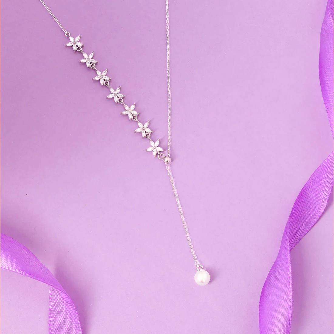 Shimmering Stars Rhodium Plated 925 Sterling Silver Necklace - Image 5