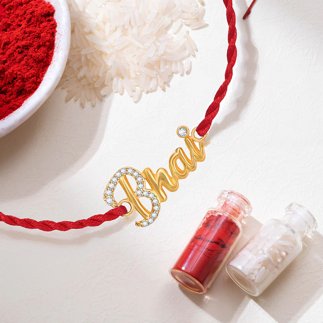 Shining Star Bhai With Cubic Zirconia Gold-Plated Sterling Silver Thread Rakhi For Him