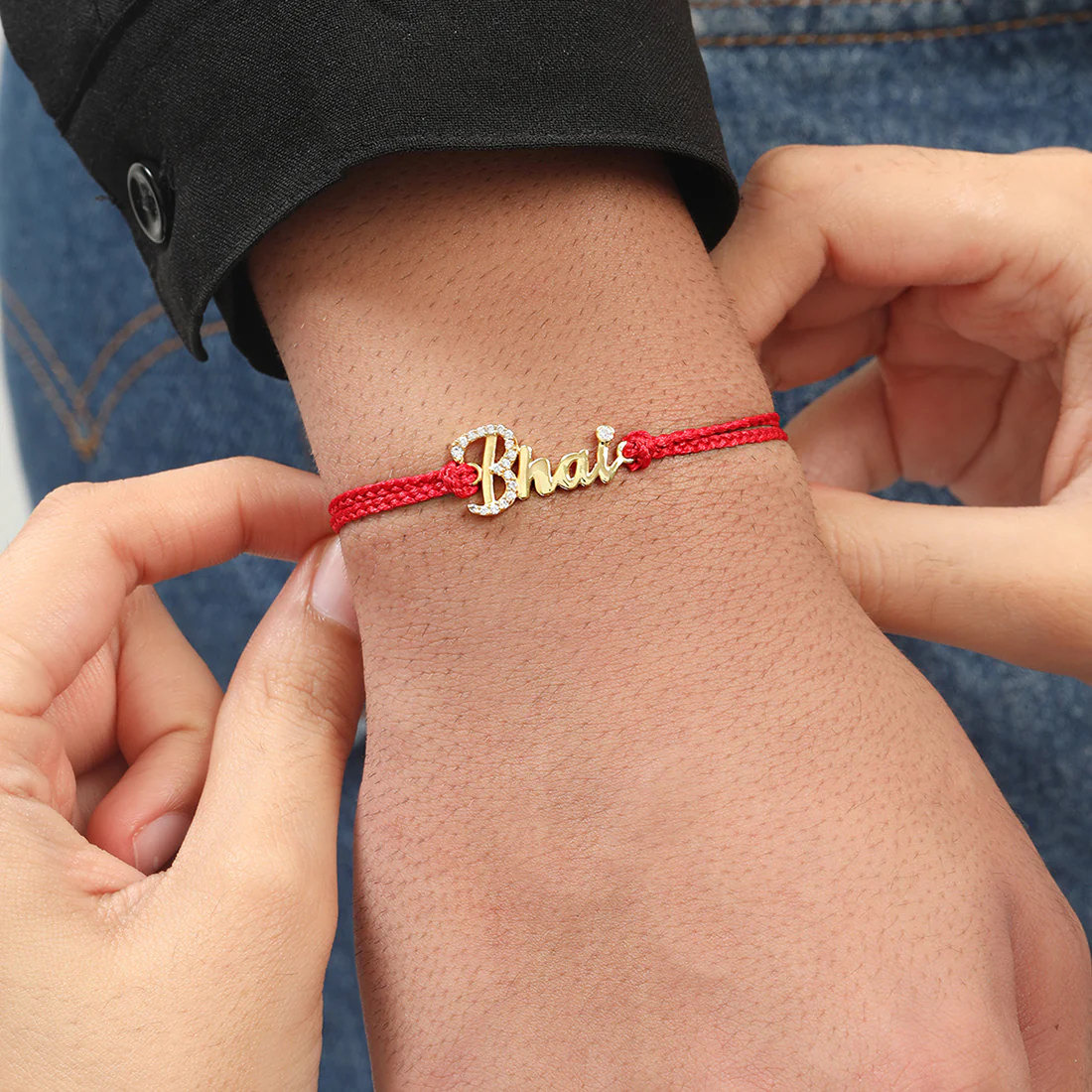 Shining Star Bhai With Cubic Zirconia Gold-Plated Sterling Silver Thread Rakhi For Him - Image 2
