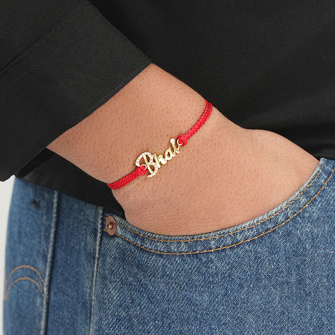 Shining Star Bhai With Cubic Zirconia Gold-Plated Sterling Silver Thread Rakhi For Him - Image 3