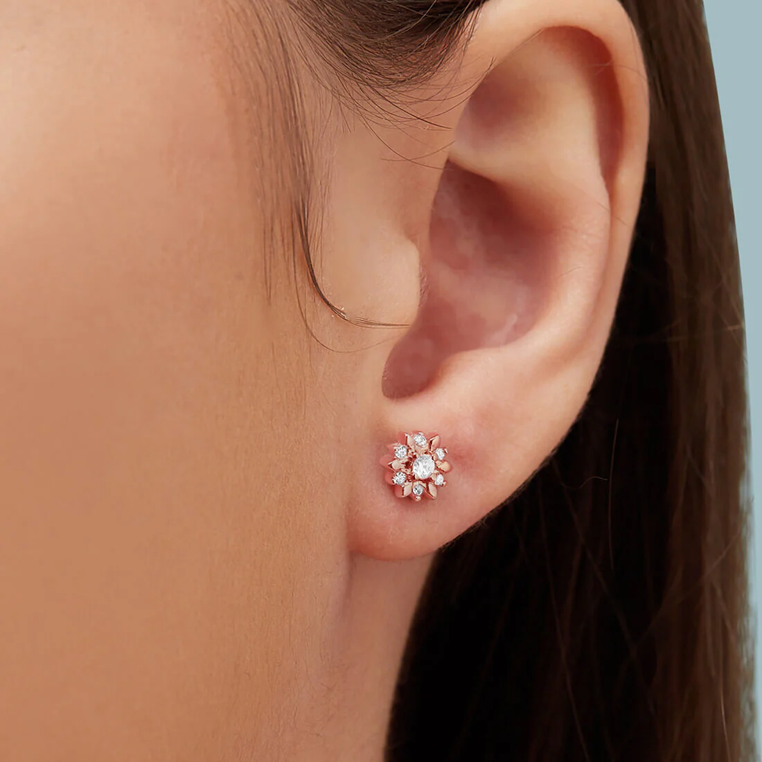Shinning Flower Rose Gold Studs 925 Silver Earrings - Image 2
