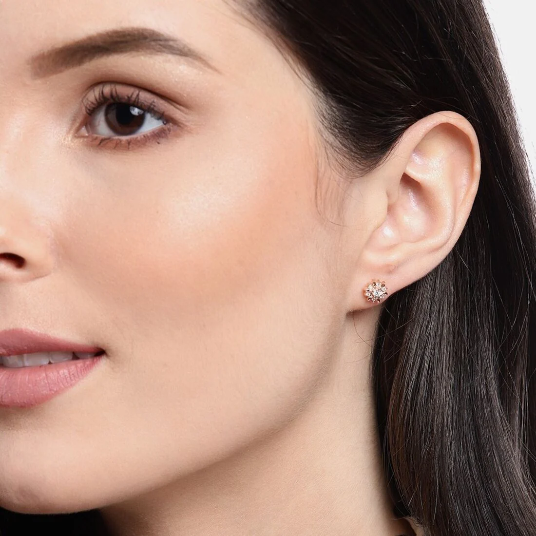 Shinning Flower Rose Gold Studs 925 Silver Earrings - Image 4