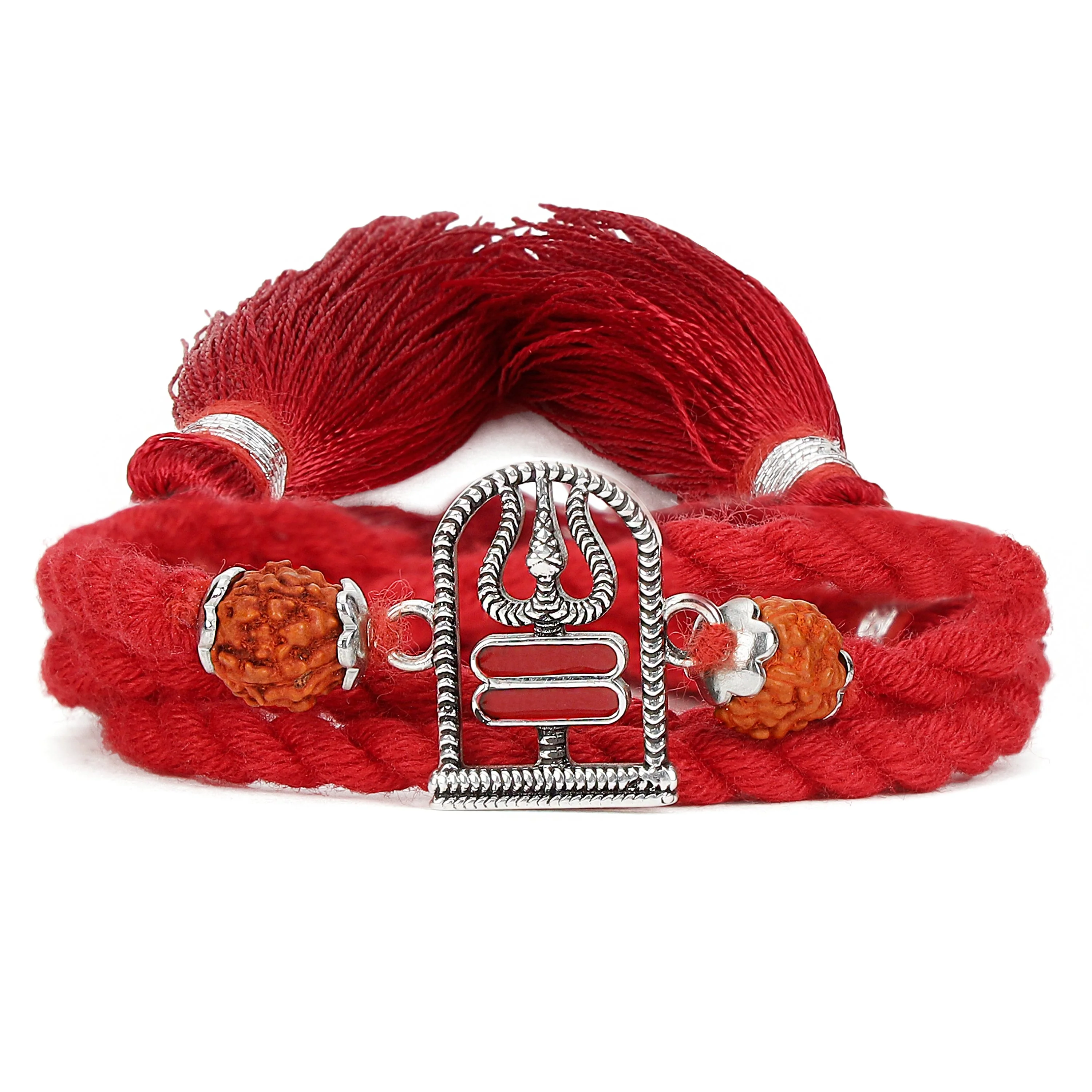 Shivling Trishul Charm Oxidised 925 Sterling Silver Rakhi with Rudraksha Beads for Him - Image 3