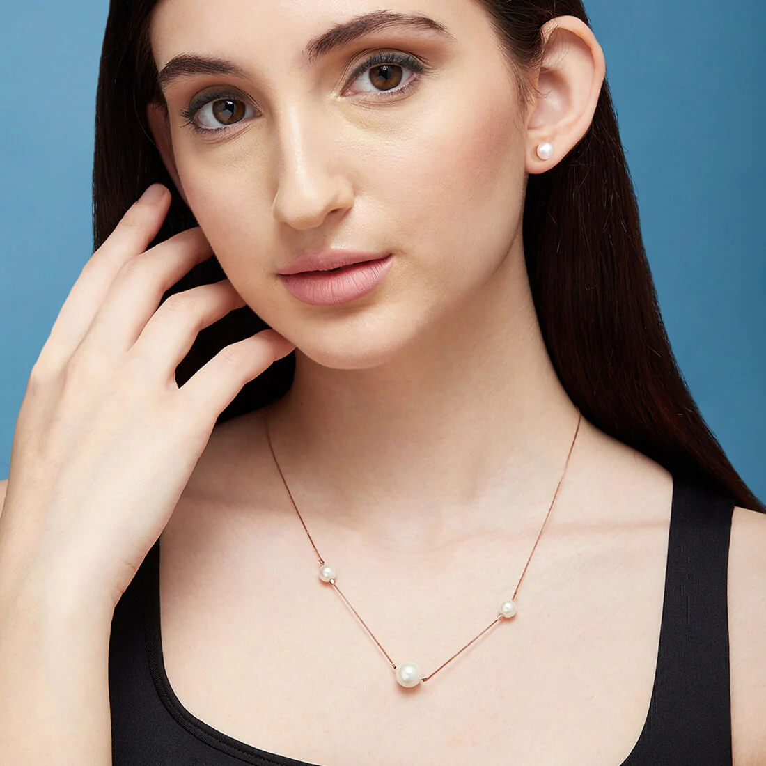 Showstopper Freshwater Pearl 925 Silver Jewellery Set with Rose Gold Chain - Image 2