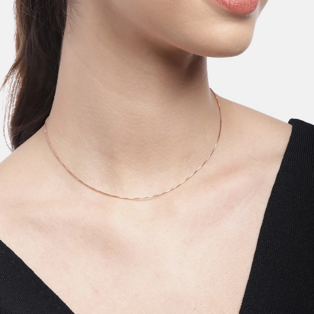 Simple Silver Box Chain In Rose Gold - Image 4
