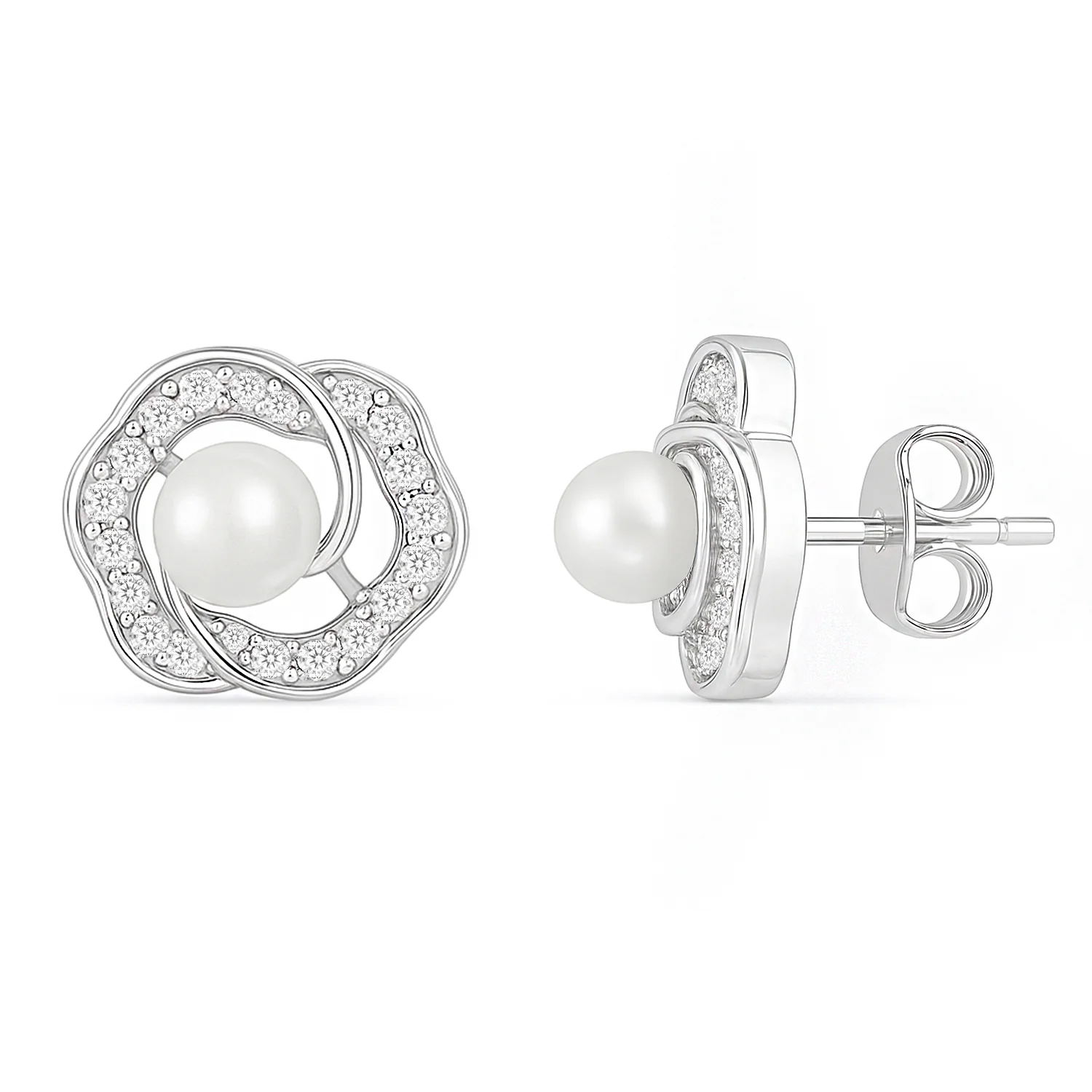 The Pearl Nest Stud Rhodium Plated Earrings - Image 5