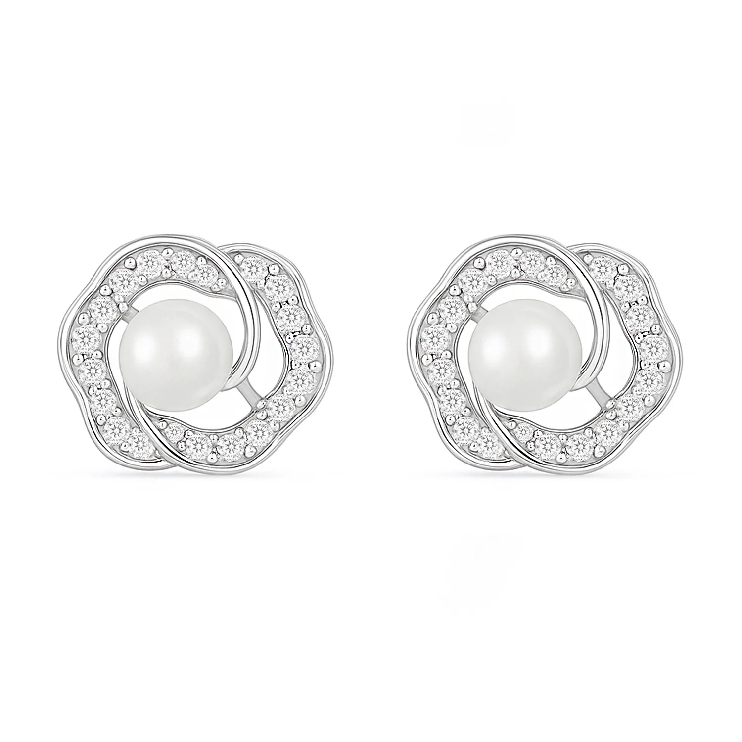 The Pearl Nest Stud Rhodium Plated Earrings - Image 6
