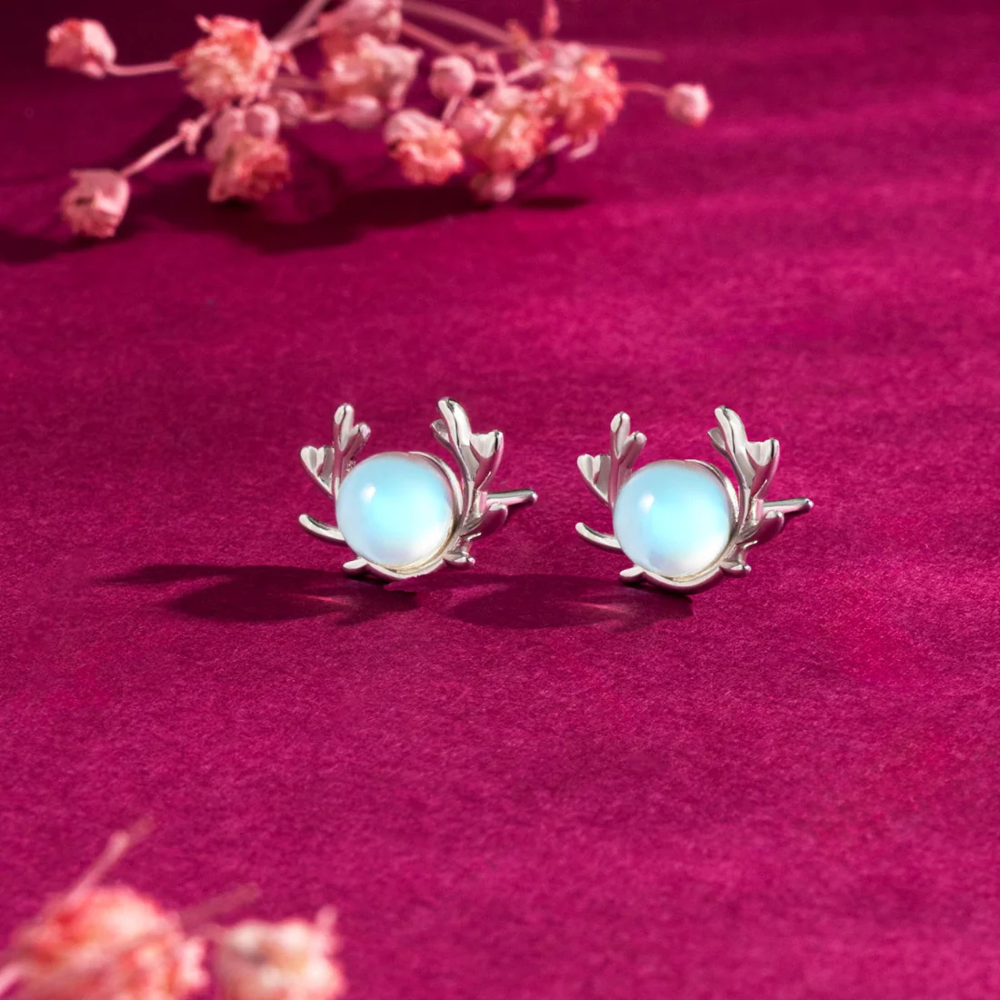Winter Moon Silver Stud Rhodium Plated Earrings - Image 7