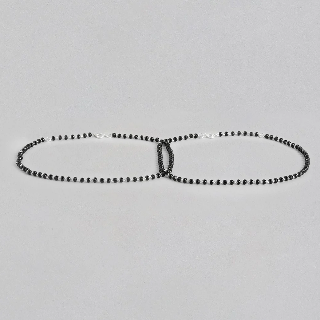 Silver Serenity Rhodium-Plated 925 Sterling Silver Anklet with Beaded Chain - Image 9