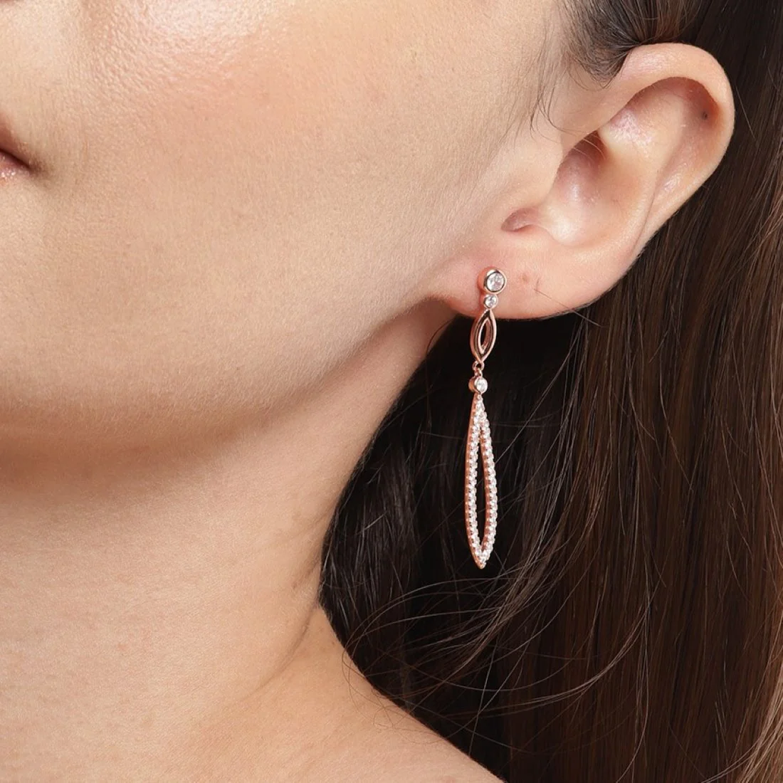 Simplicity in Radiance Rose Gold-Plated 925 Sterling Silver Solitaire Earrings - Image 3