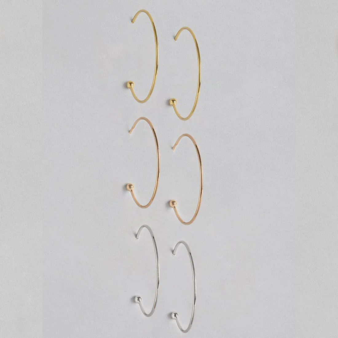 Single Drop Rounded Earring Triple Hoops Combo 925 Sterling Silver - Image 2