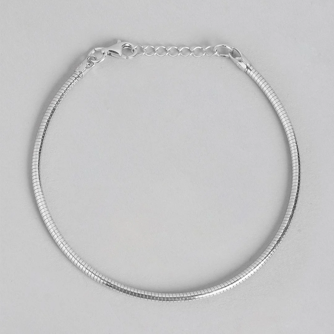 Sleek and Slender Rhodium Plated 925 Sterling Silver Bracelet - Image 4