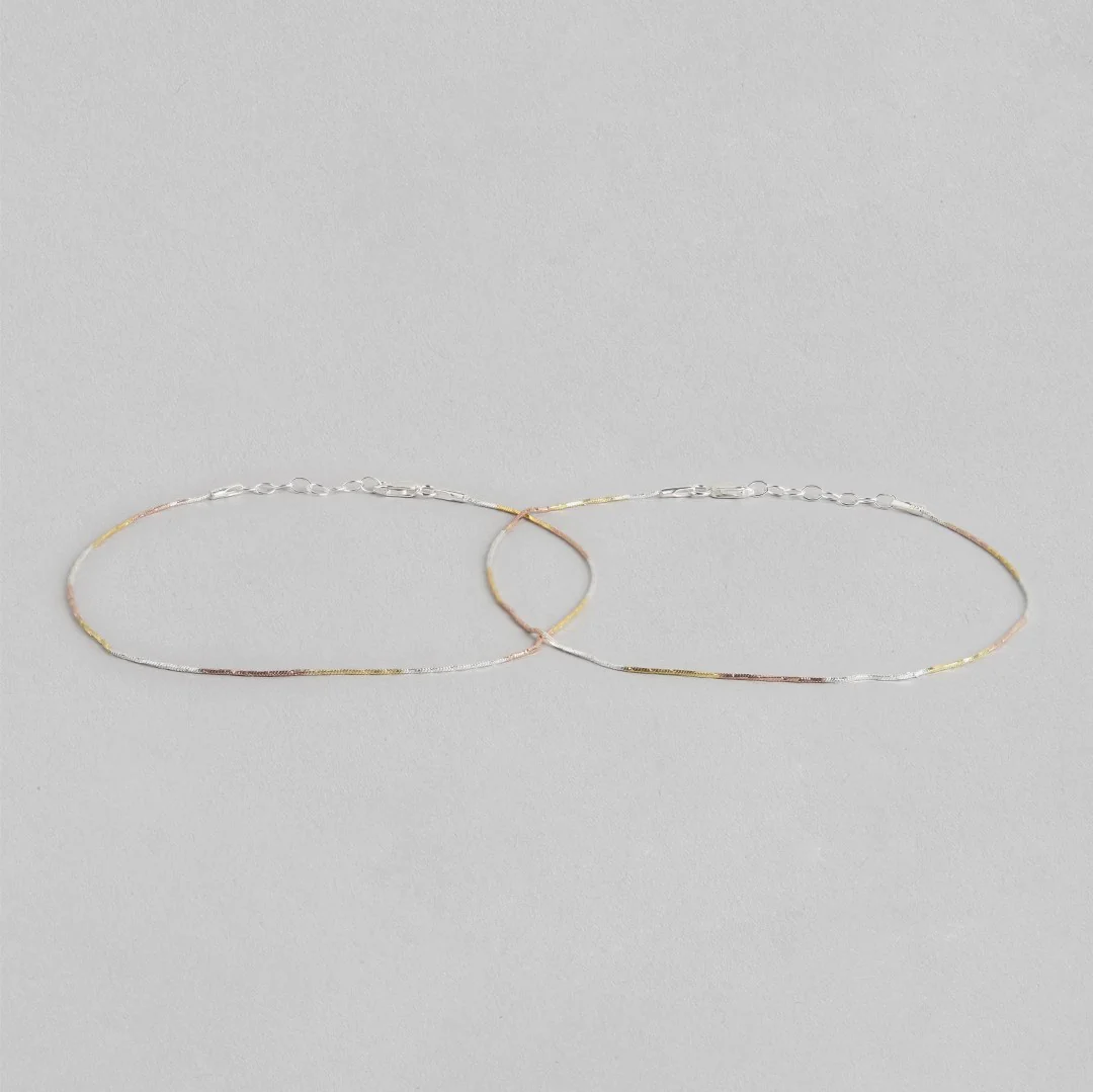 Sleek & Modern Triple Tone 925 Sterling Silver Anklet - Image 6