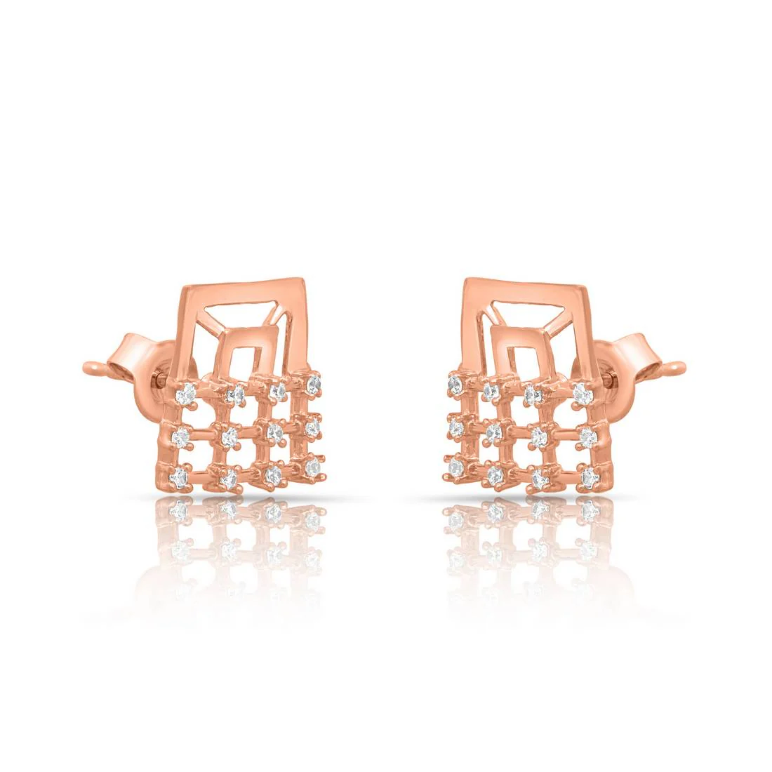 Sleek Square Rose Gold Plated 925 Sterling Silver Earrings - Image 4