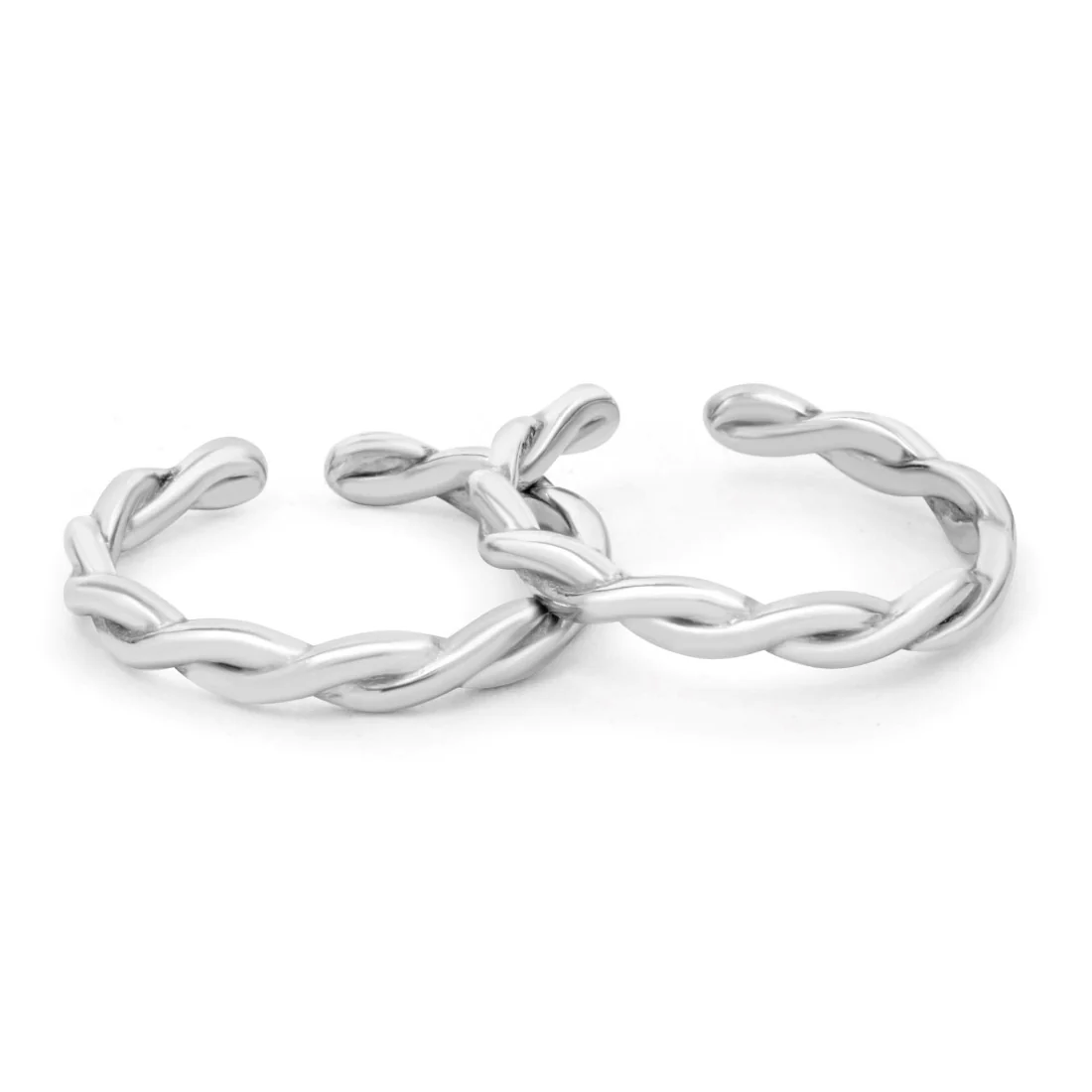 Sleek Twisted Rhodium-Plated 925 Sterling Silver Toe Rings - Image 3