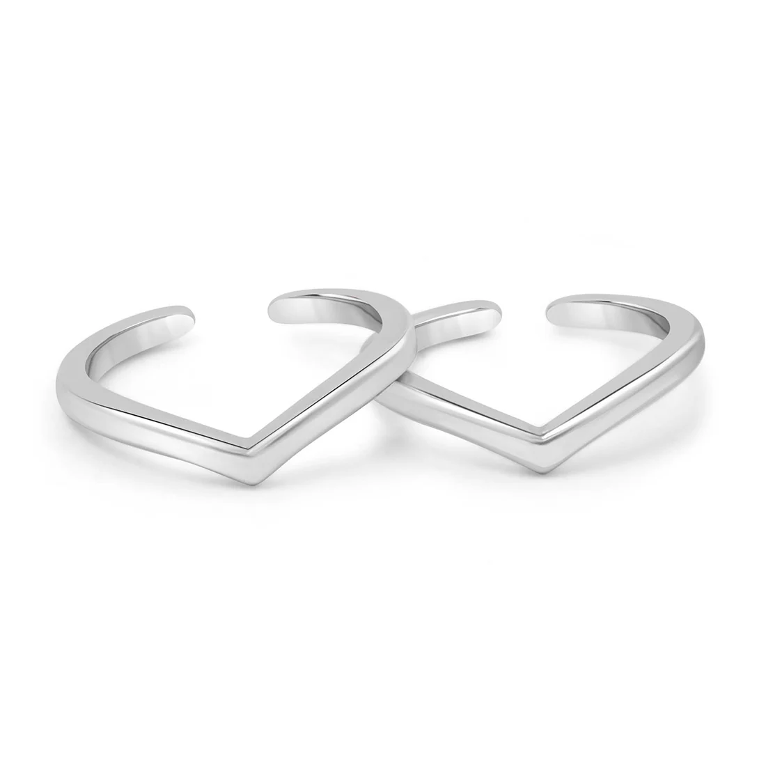 Sleek V-Shaped Rhodium-Plated 925 Sterling Silver Toe Rings - Image 3