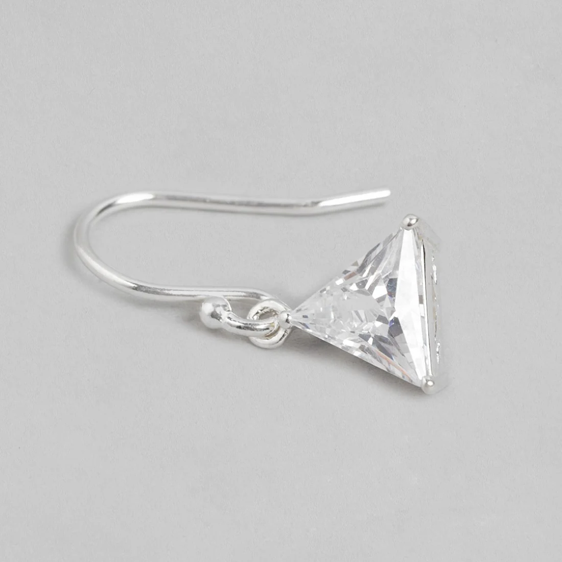 Snowy Radiance Rhodium-Plated CZ Triangle 925 Sterling Silver Earrings - Image 4