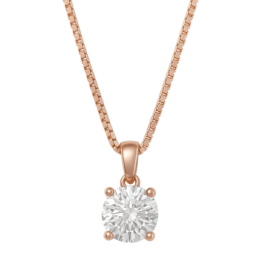 Solitaire Rose Gold Plated 925 Silver Pendant With Chain - Image 6