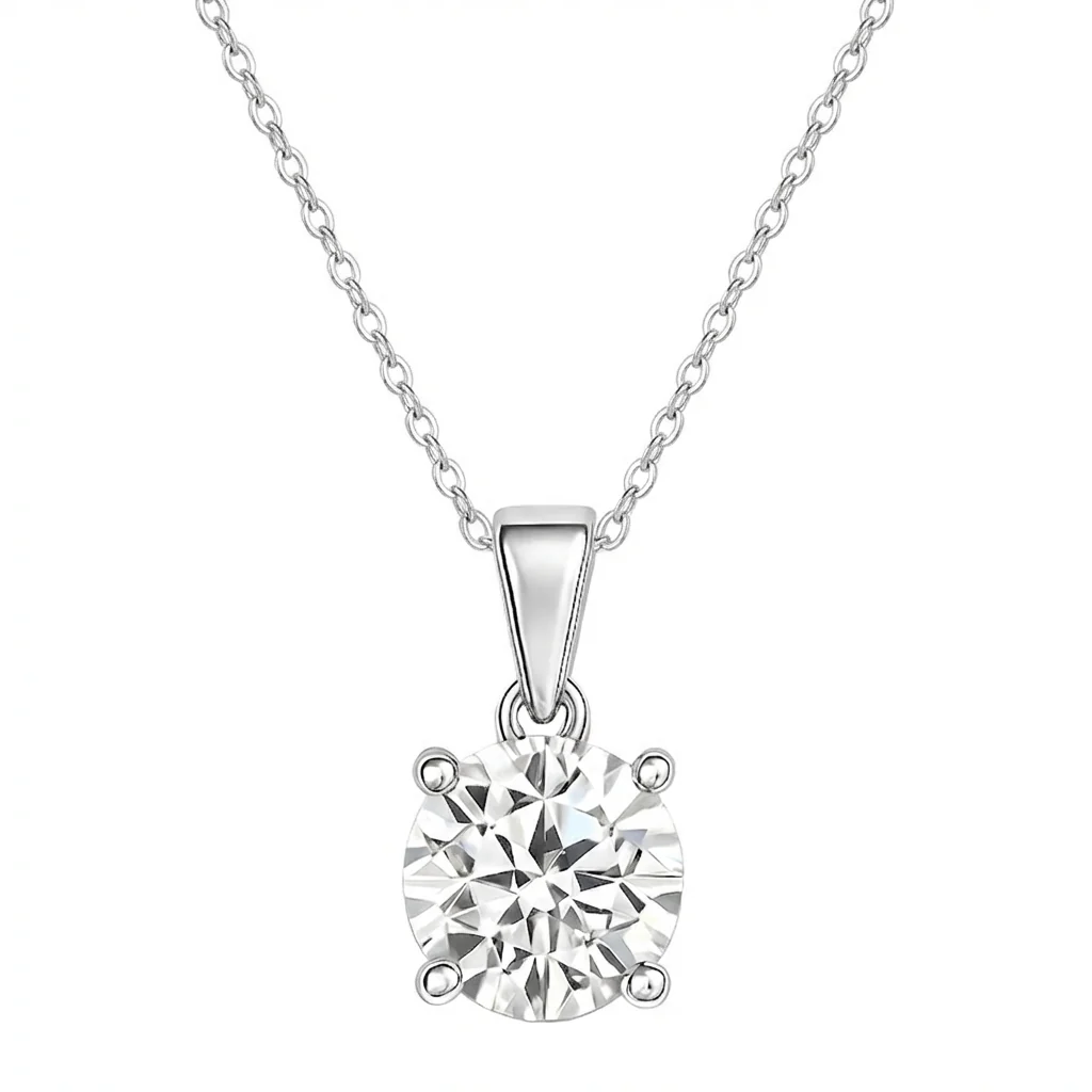 Solitaire 925 Silver Rhodium Plated Necklace with Link Chain - Image 4