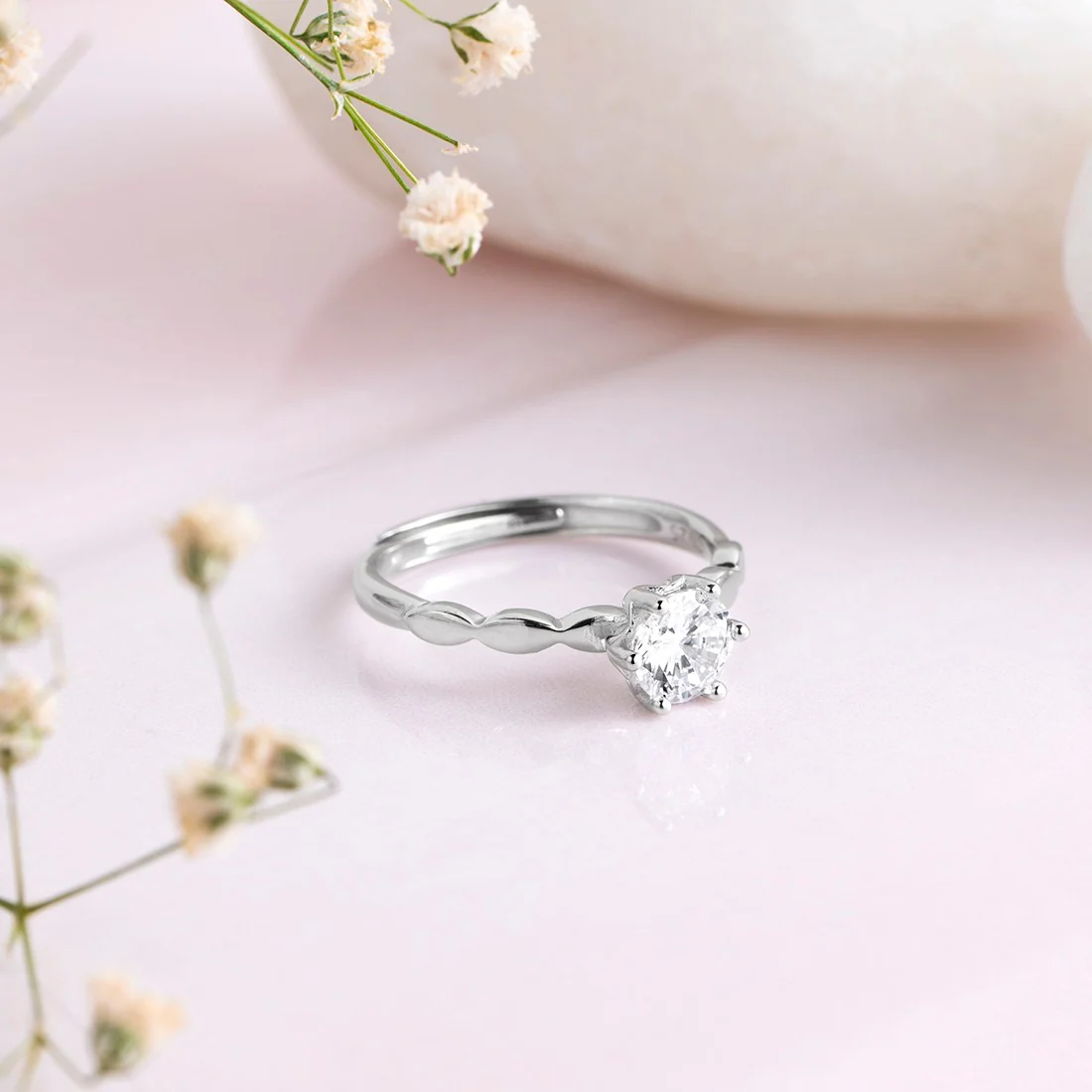 Solitaire 925 Sterling Silver Ring (Adjustable)