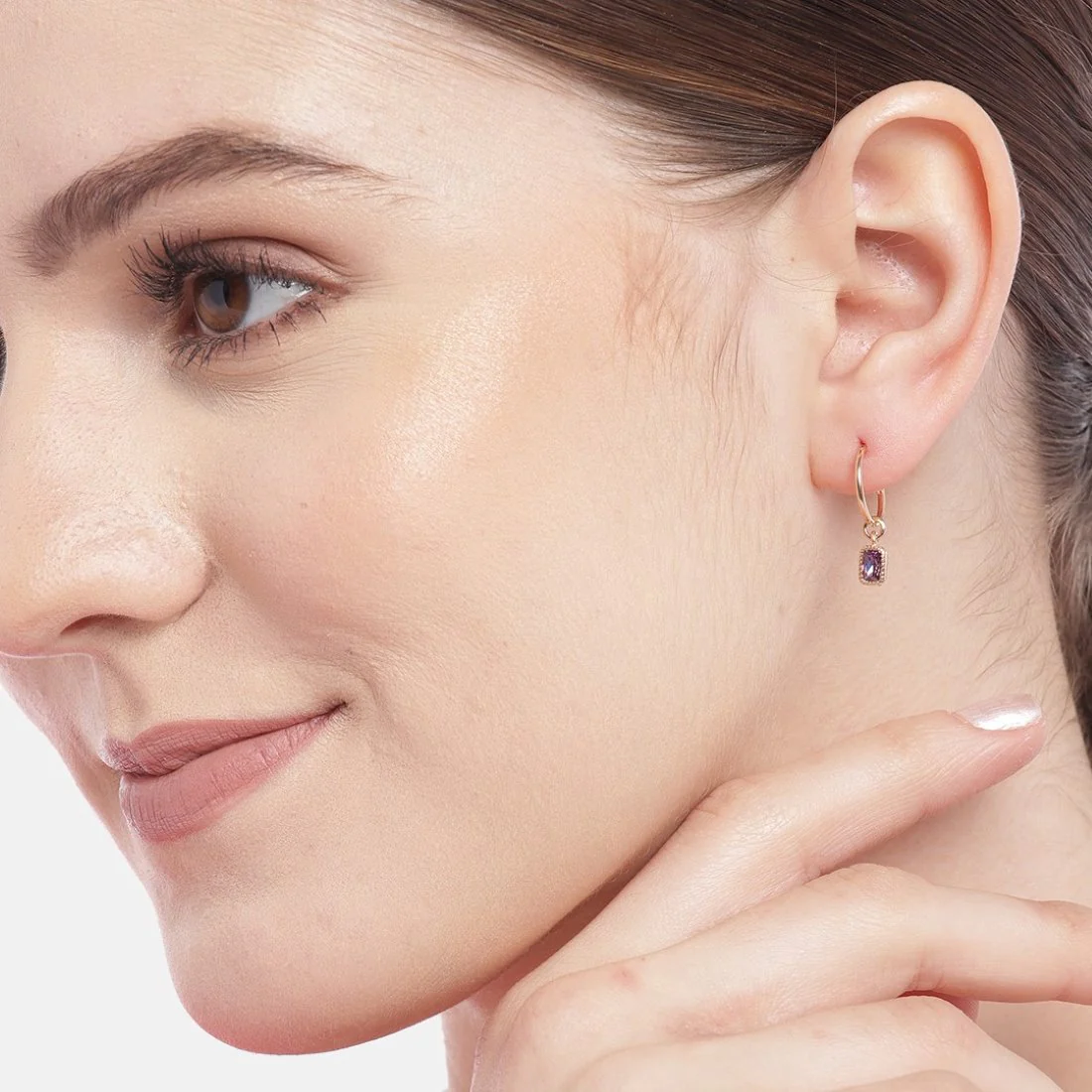 Amethyst Stone Rose Gold Plated 925 Sterling Silver Loop Earring - Image 3
