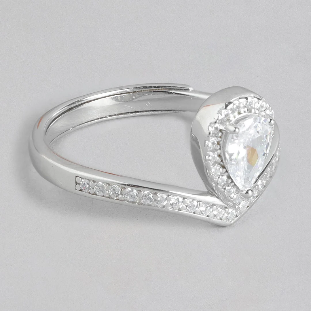 Solitaire Cubic Zirconia Studded 925 Sterling Silver Rhodium Plated Ring (Adjustable) - Image 6