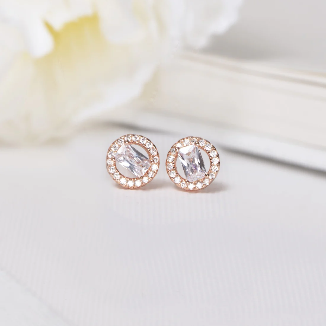 Solitaire Elegance Rose Gold-Plated CZ 925 Sterling Silver Earrings