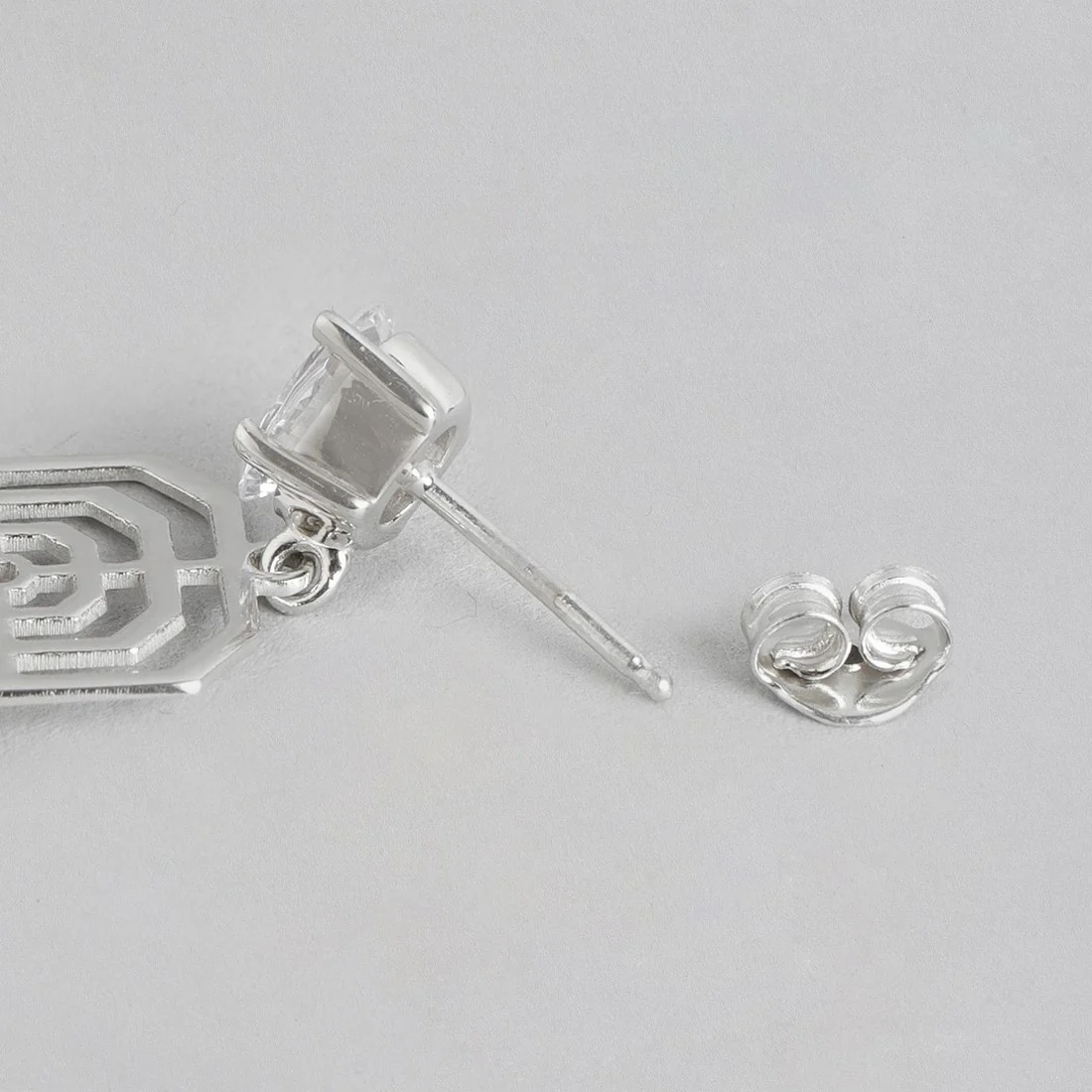 Solitaire Geometric Rhodium Plated 925 Sterling Silver Drop Earrings - Image 5