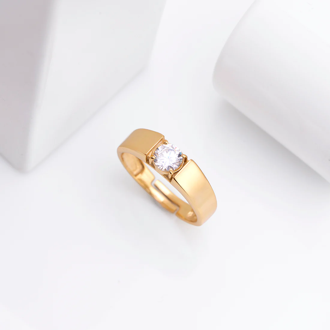 Solitaire Gold Plated 925 Sterling Silver Men's Ring