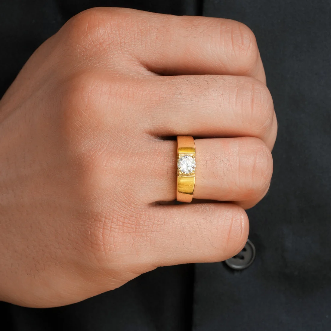Solitaire Gold Plated 925 Sterling Silver Men's Ring - Image 2