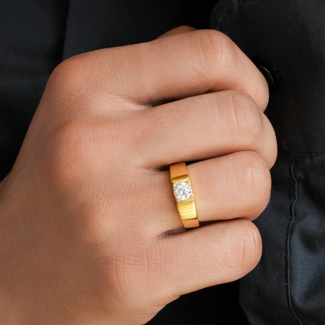 Solitaire Gold Plated 925 Sterling Silver Men's Ring - Image 3