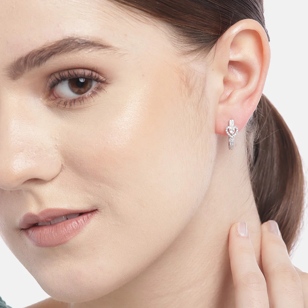 Solitaire Heart CZ 925 Silver Latch-Back Earring - Image 5