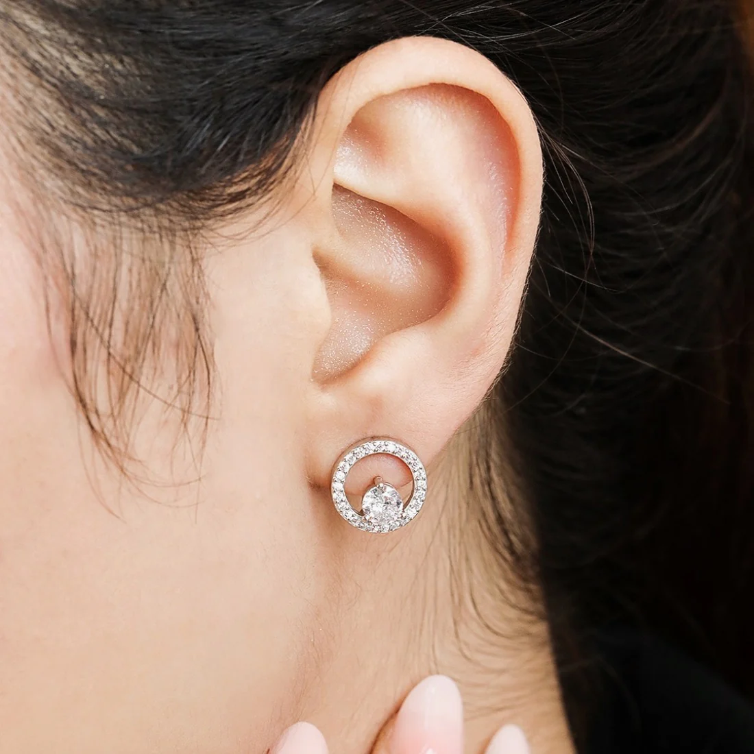 Solitaire Radiance Rhodium-Plated CZ 925 Sterling Silver Women's Earrings - Image 2