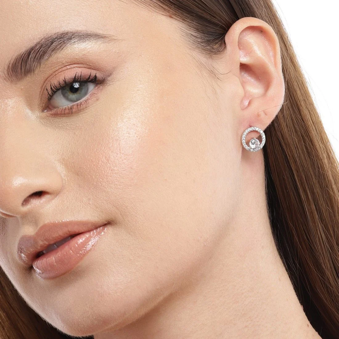 Solitaire Radiance Rhodium-Plated CZ 925 Sterling Silver Women's Earrings - Image 3