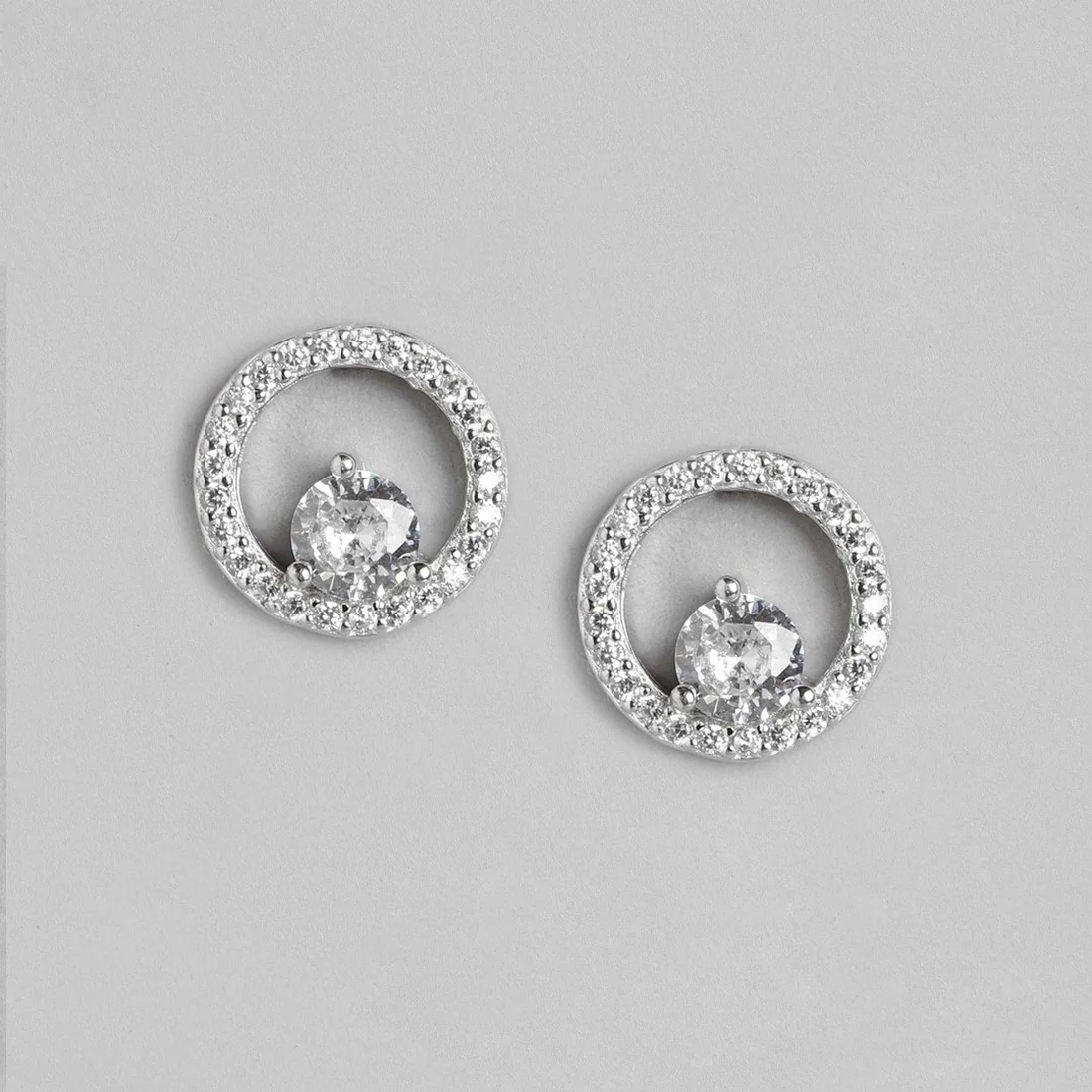 Solitaire Radiance Rhodium-Plated CZ 925 Sterling Silver Women's Earrings - Image 4