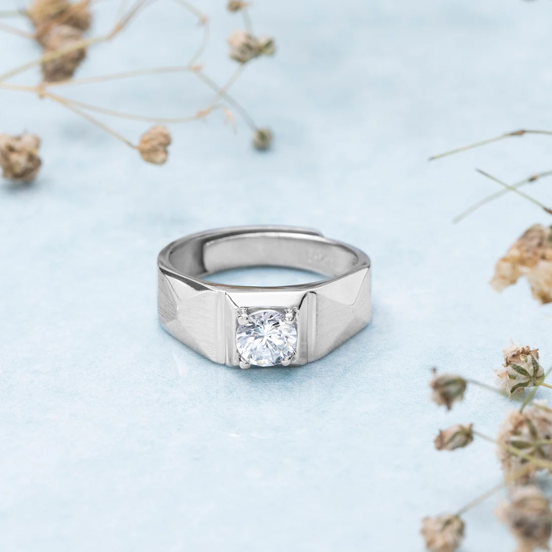 Solitaire Rhodium Plated 925 Sterling Silver Ring for Him (Adjustable) - Image 3